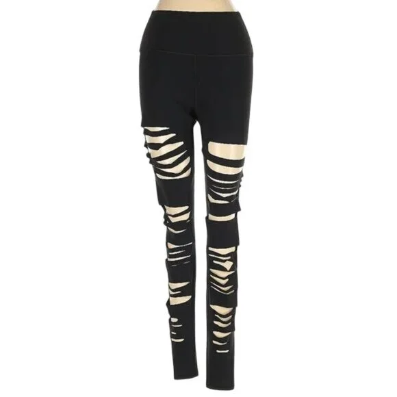 ALO Yoga Black Slashed Up High Waisted Black Athletic & Casual Leggings - Picture 4 of 11